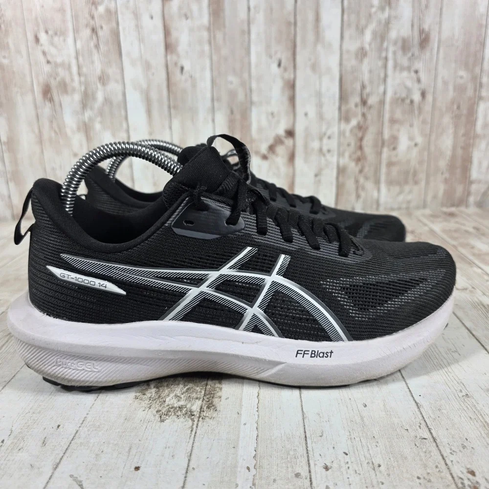 ASICS GT-1000 14 Black White Women Running Shoes 1012B859 Size 8.5 FF Blast